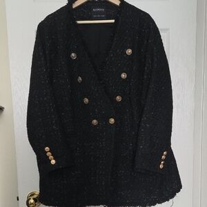 Balmain Black Textured Blazer with Gold Buttons